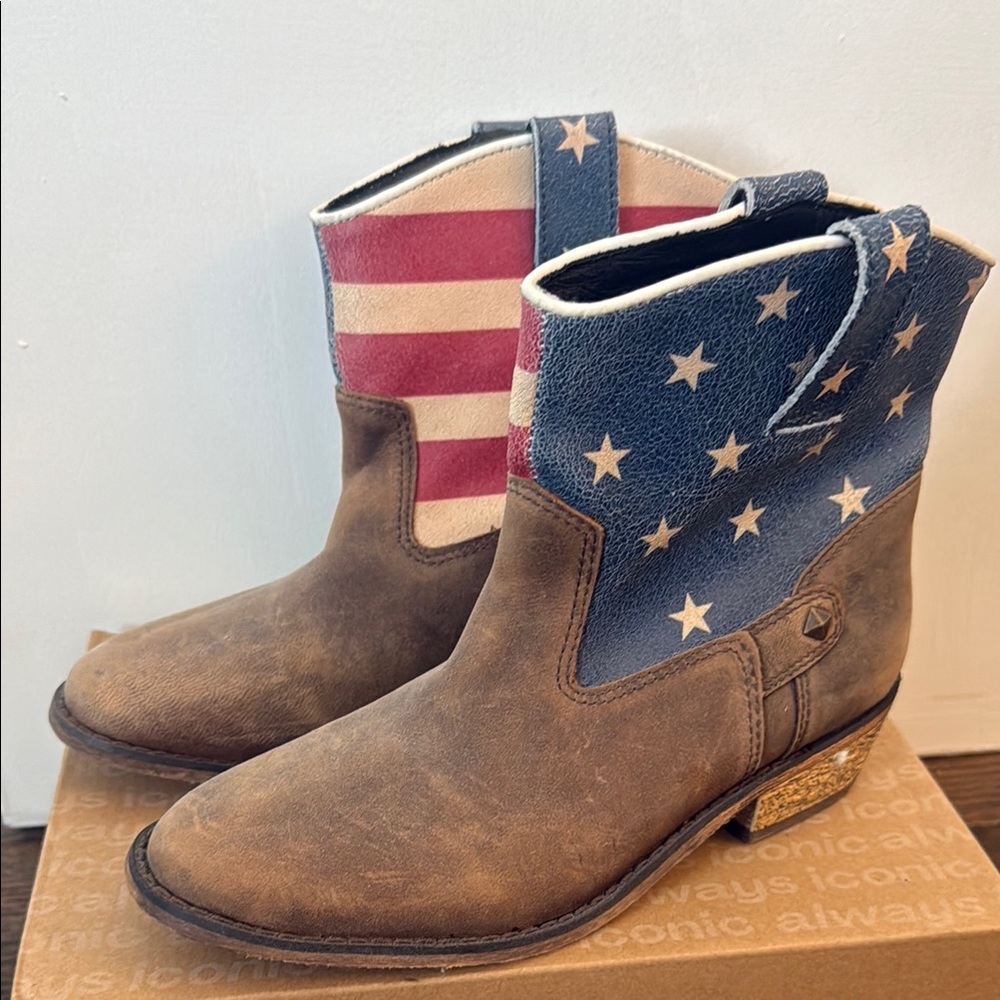 Genuine Leather American Flag Ankle Boots